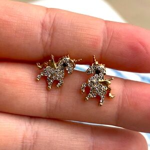🦄 Unicorn sparkle earrings rhinestones gold white silver girls adults sparkly